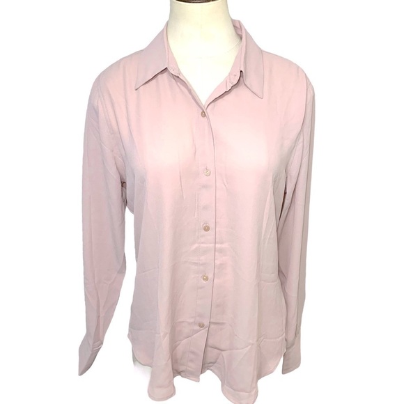 VIOLET + Claire Blush Pink Feminin Blouse Button Down Minimalist Flowy Top M - Picture 1 of 11
